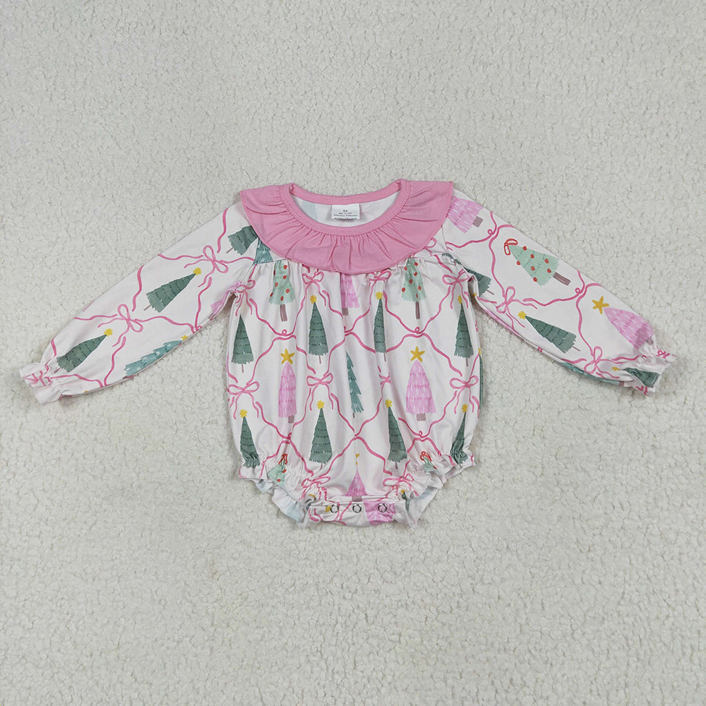 Baby Girl Long Sleeves Trees Bows Christmas Sibling Pink Romper Dress Set Clothes RTS