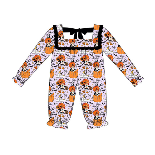 ( Moq 5 ) Preorder Baby Girl Long Sleeves Halloween Pumpkin Ruffle Romper