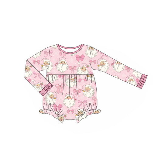 ( Moq 5 ) Preorder Baby Girl Long Sleeves Santa Pink Bows Christmas Bubble Romper