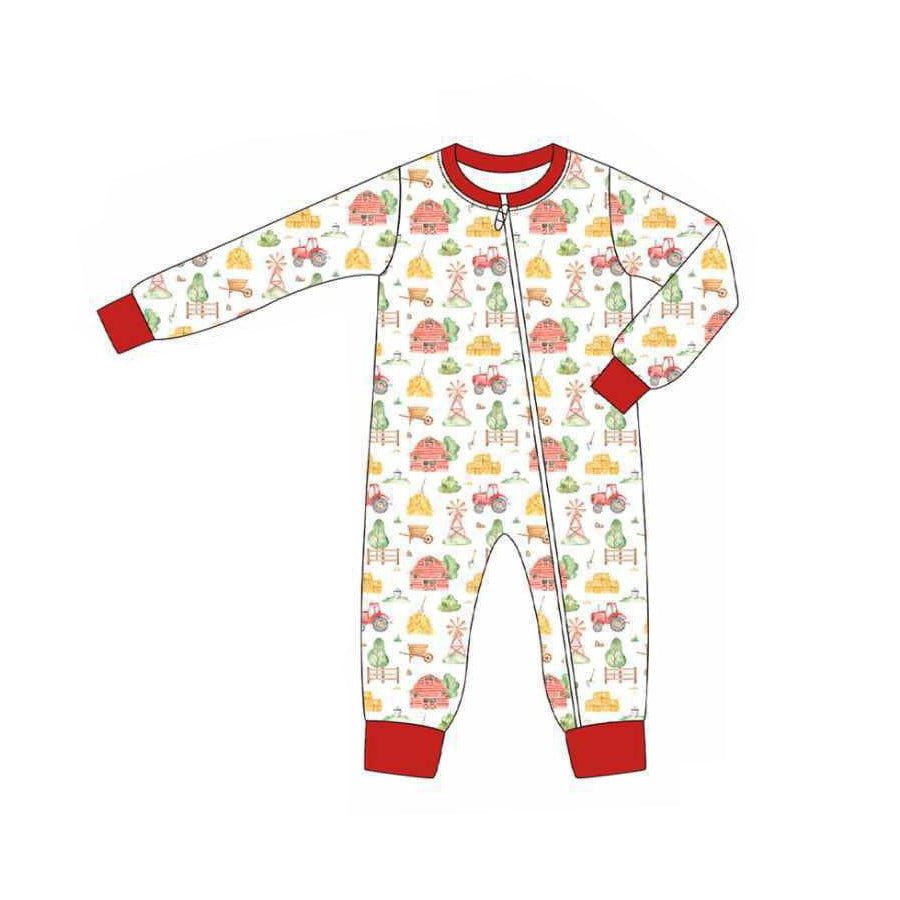 ( Moq 5 ) Preorder Baby Boy Long Sleeves Trucks Farm Zipper Romper