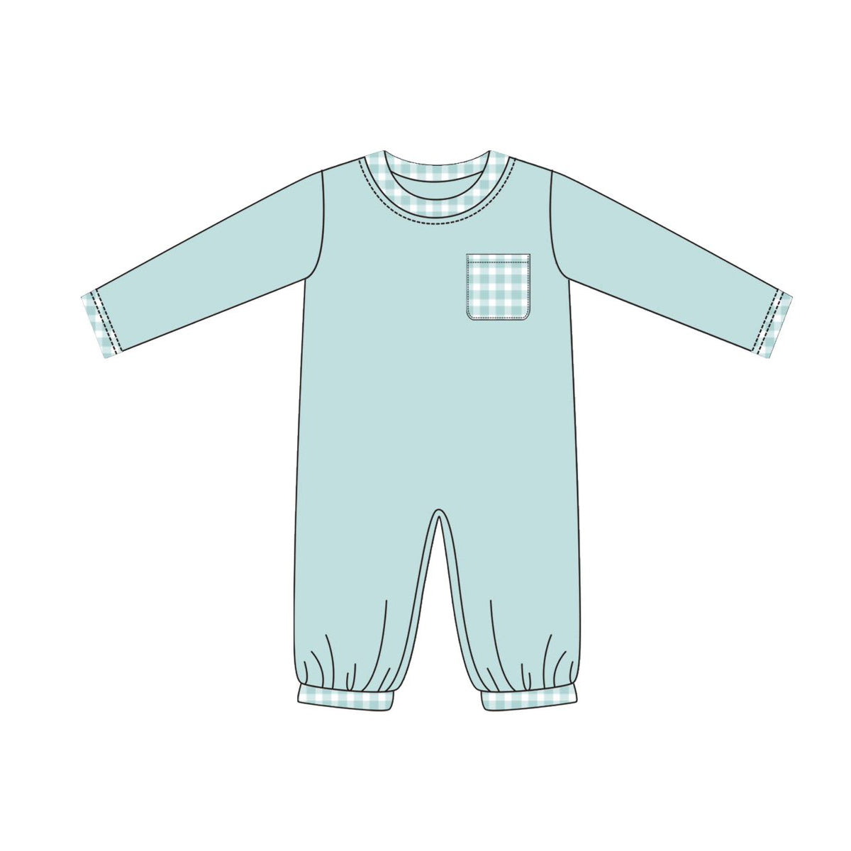 ( Moq 5 ) Preorder Baby Boy Long Sleeves Plaid Pocket Pants Blue Romper