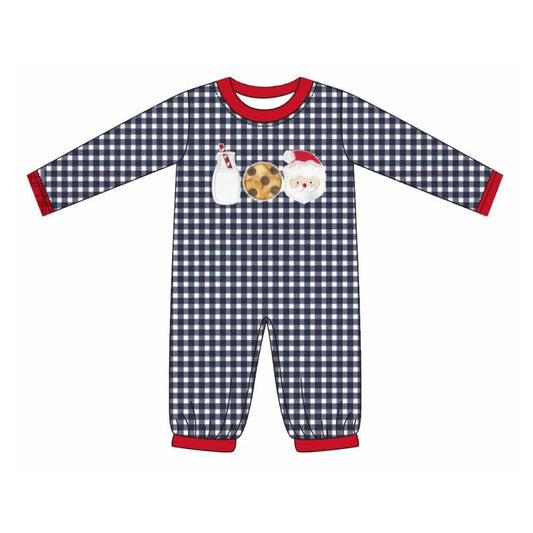 ( Moq 5 ) Preorder Baby Boy Plaid Long Sleeves Milk Cake Santa Christmas Romper