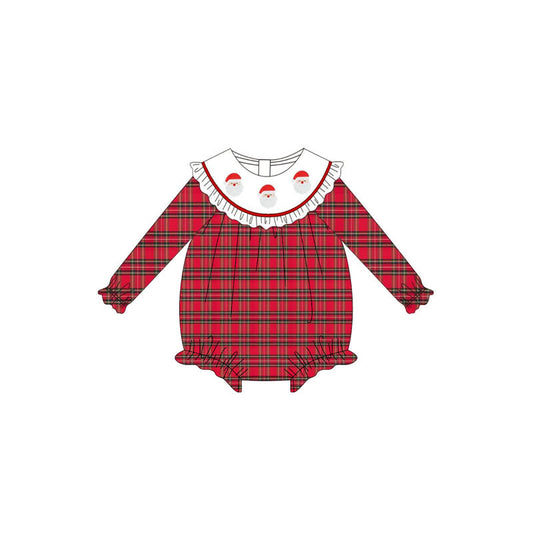 ( Moq 5 ) Preorder Baby Girl Plaid Long Sleeves Santa Christmas Bubble Romper