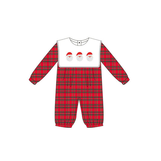 ( Moq 5 ) Preorder Baby Boy Plaid Long Sleeves Santa Christmas Romper