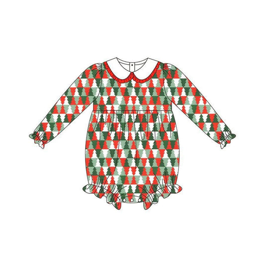 ( Moq 5 ) Preorder Baby Girl Long Sleeves Tree Christmas Bubble Romper