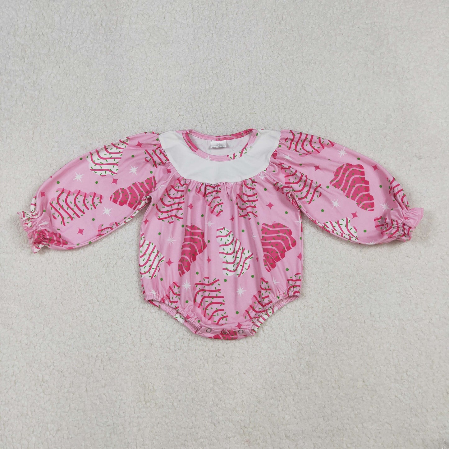 Sibling Baby Girl Kids Long Sleeves Cakes Tree Christmas Pink Bow Romper Dress RTS