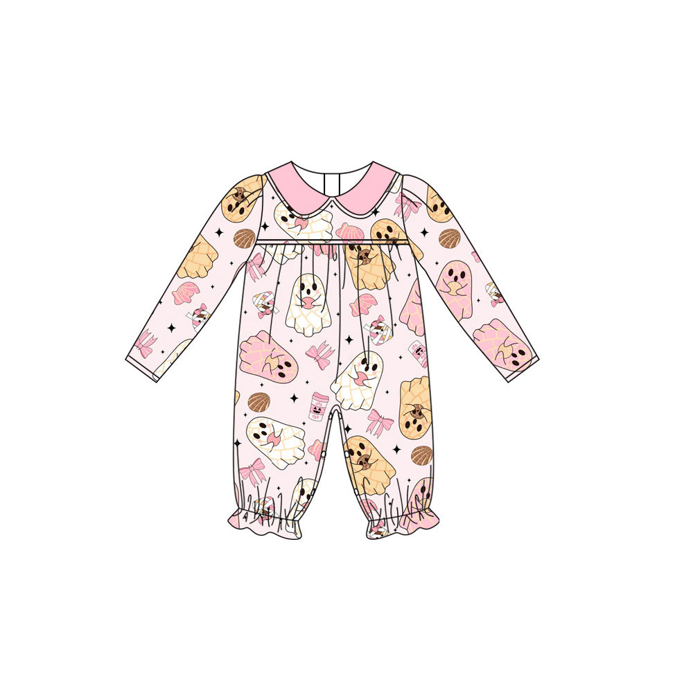 ( Moq 5 ) Preorder Baby Girl Long Sleeves Bows Ghosts Halloween Romper