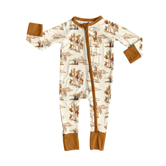 ( Moq 5 ) Preorder Baby Boy Long Sleeves Western Rodeo Zipper Pajamas Romper