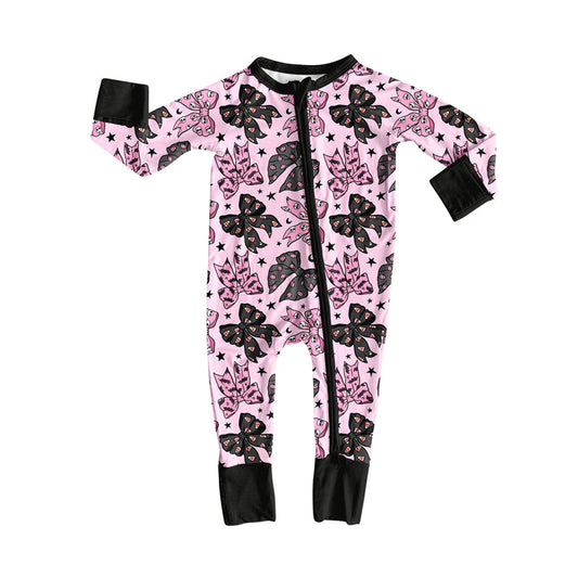 ( Moq 5 ) Preorder Baby Girl Long Sleeves Halloween Bows Zipper Pajamas Romper