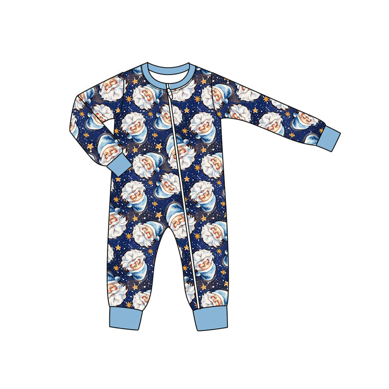 ( Moq 5 ) Preorder Baby Boy Long Sleeves Santa Stars Shirt Pants Christmas Blue Zipper Romper