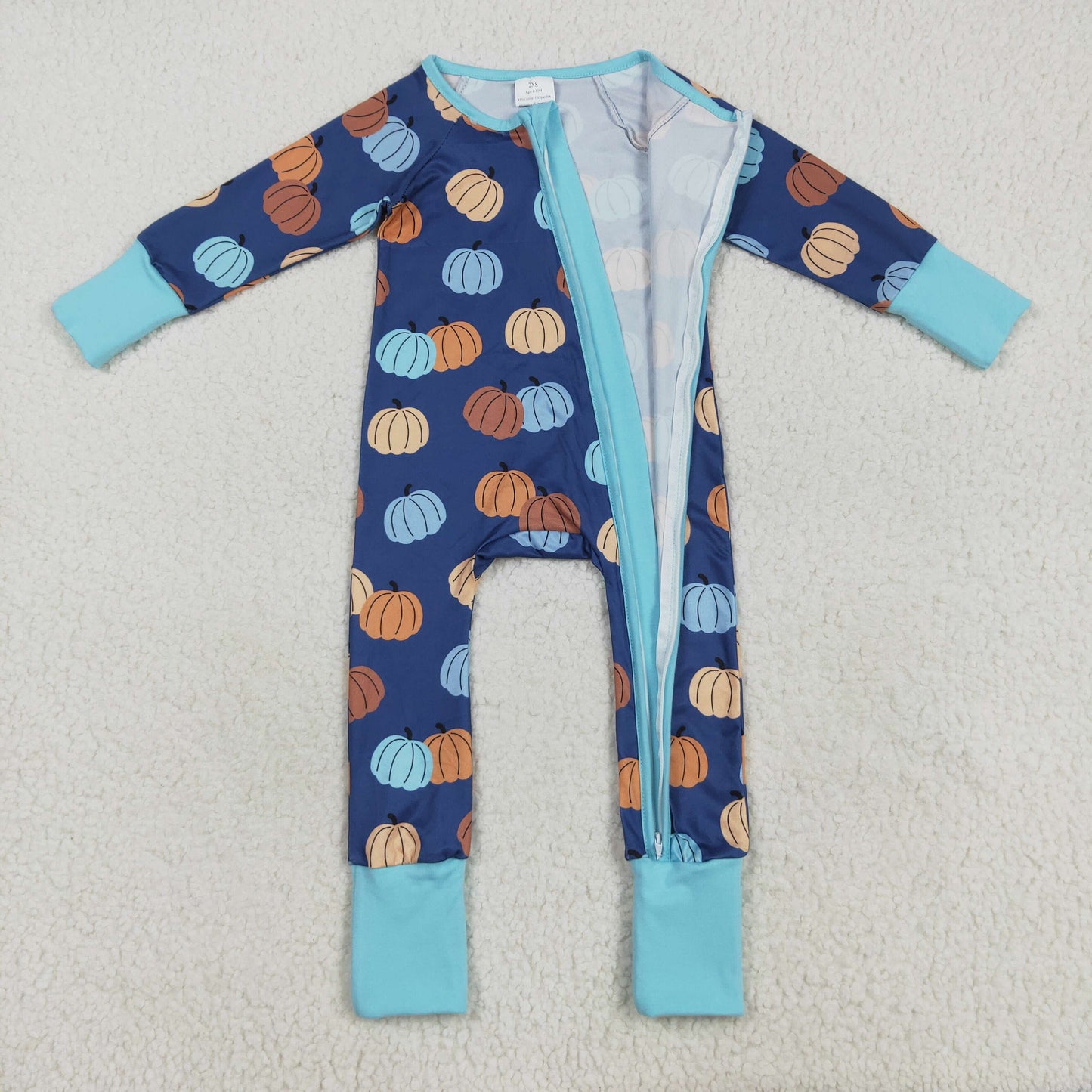 Sibling Baby Girls Colorful Ghost Pumpkins Fall Halloween Zipper Footie Rompers