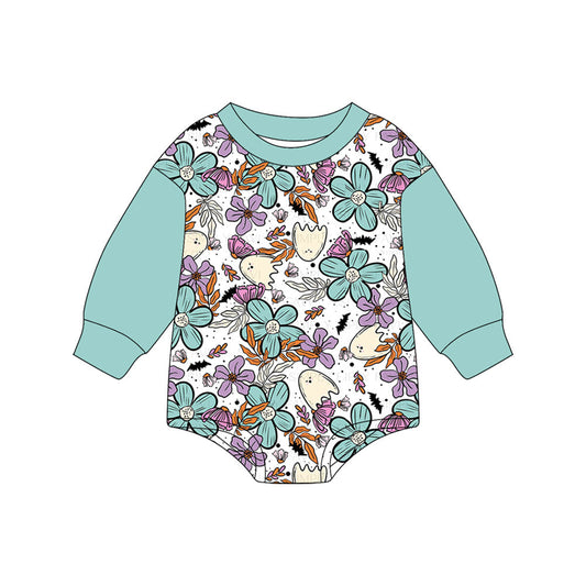 ( Moq 5 ) Preorder Baby Girl Green Long Sleeves Ghost Flower Bubble Romper