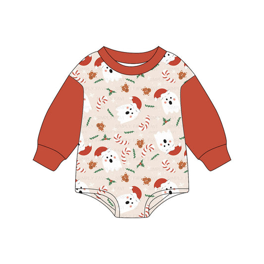 ( Moq 5 )Preorder Baby Kids Toddler Long Sleeves Gingerbread Ghost Christmas Bubble Romper