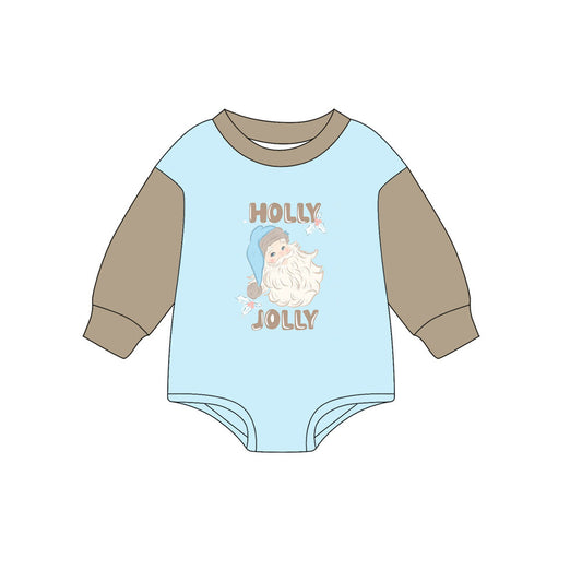 ( Moq 5 )Preorder Baby Boy Long Sleeves Holly Santa Christmas Bubble Romper
