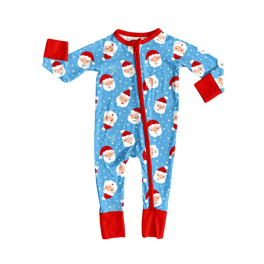 ( Moq 5 )Preorder Baby Boy Blue Long Sleeves Santa Christmas Zipper Pajamas Romper