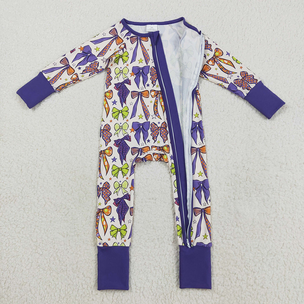 Baby Girl Long Sleeves Halloween Bows Stars Sibling Zipper Romper Set Pajamas RTS