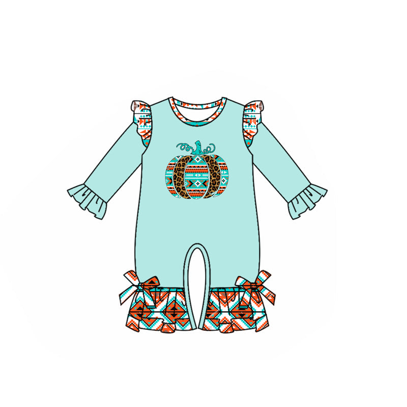 ( Moq 5 ) Preorder Baby Girl Infant Long Sleeves Pumpkin Aztec Fall Romper