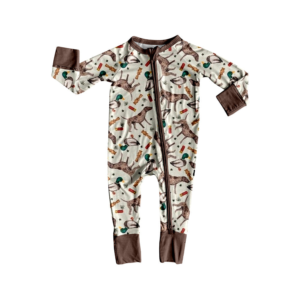 ( Moq 5 ) Preorder Baby Boy Infant Long Sleeves Dogs Ducks Hunting Zipper Romper