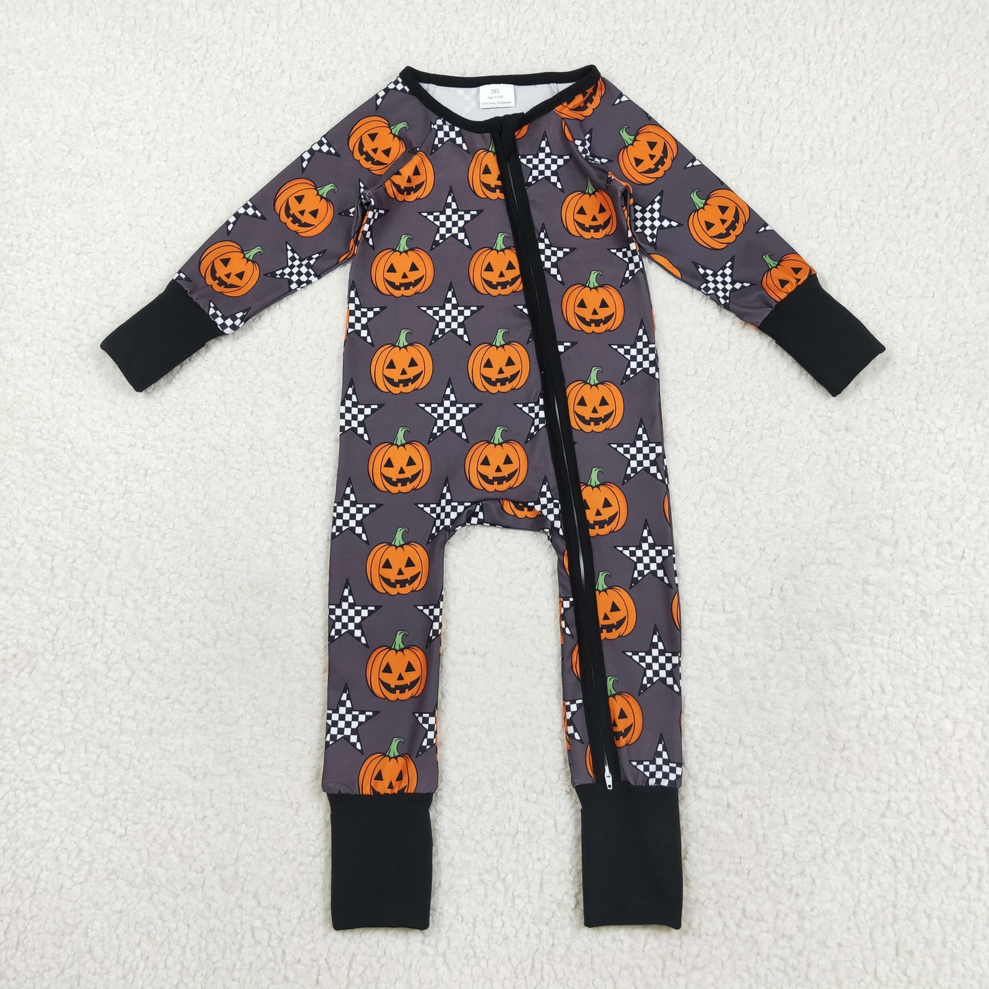 Sibling Baby Girls Colorful Ghost Pumpkins Fall Halloween Zipper Footie Rompers
