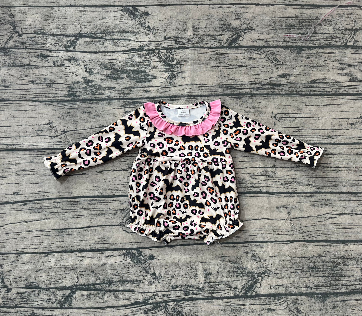 Baby Girl Infant Long Sleeves Bats Leopard Halloween Bubble Romper RTS