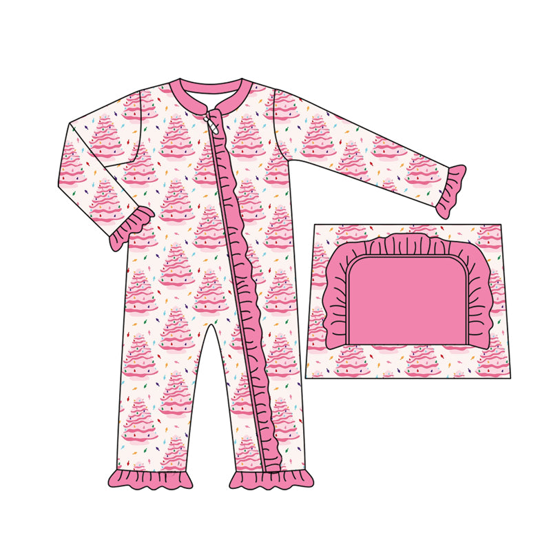 ( Moq 5 ) Preorder Baby Girl Infant Long Sleeves Candy Tree Christmas Pink Zipper Romper