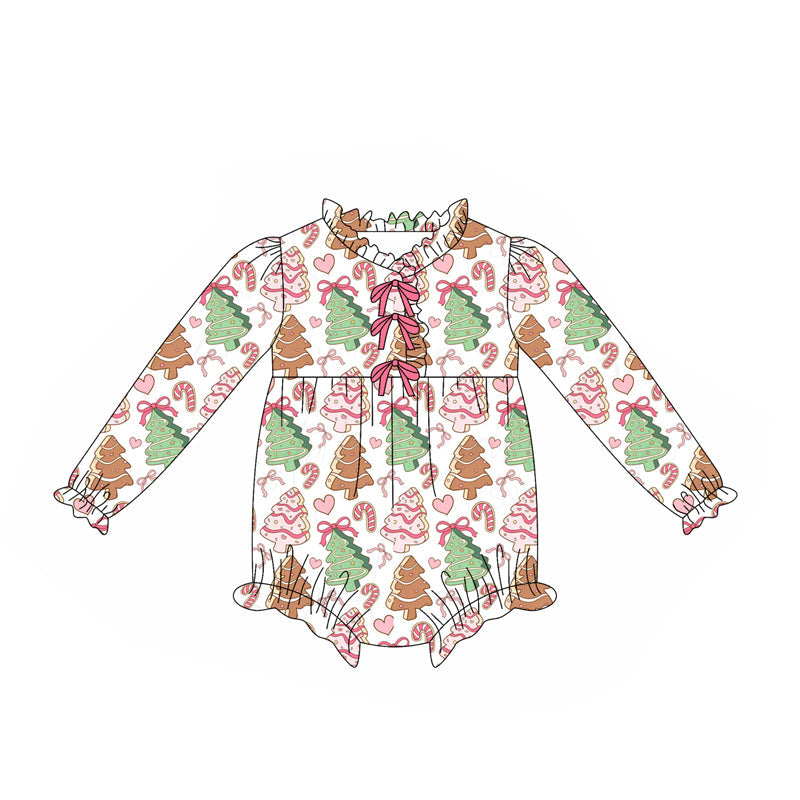 ( Moq 5 ) Preorder Baby Girl Long Sleeves Christmas Cake Tree Bows Bubble Romper