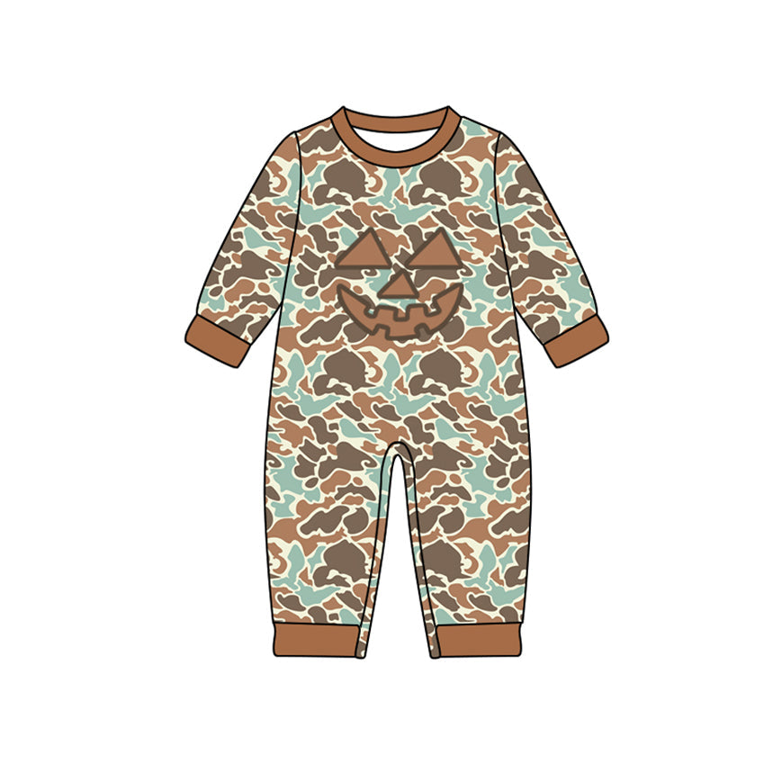 ( Moq 5 ) Preorder Baby Boy Infant Camo Long Sleeves Halloween Face Romper