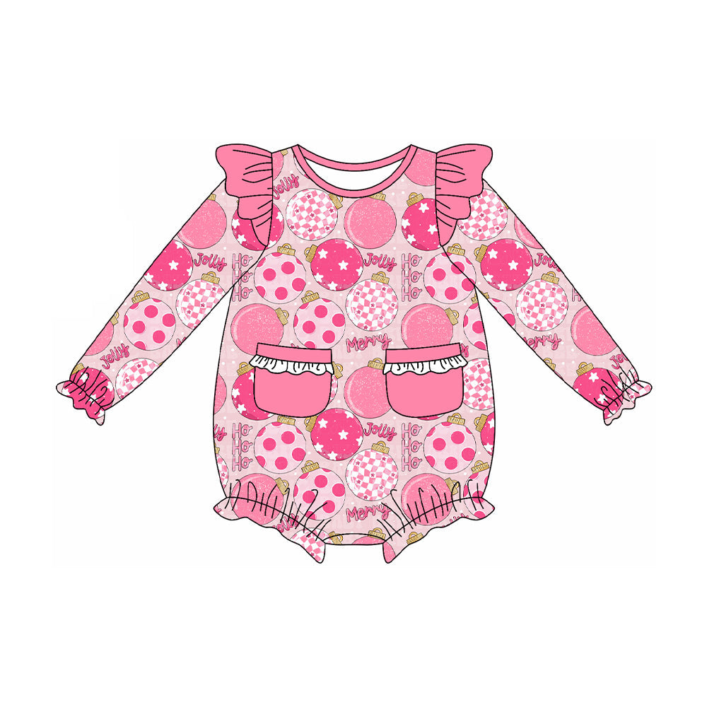 ( Moq 5 ) Preorder Baby Girl Long Sleeves Merry Christmas Pockets Bubble Ruffle Romper