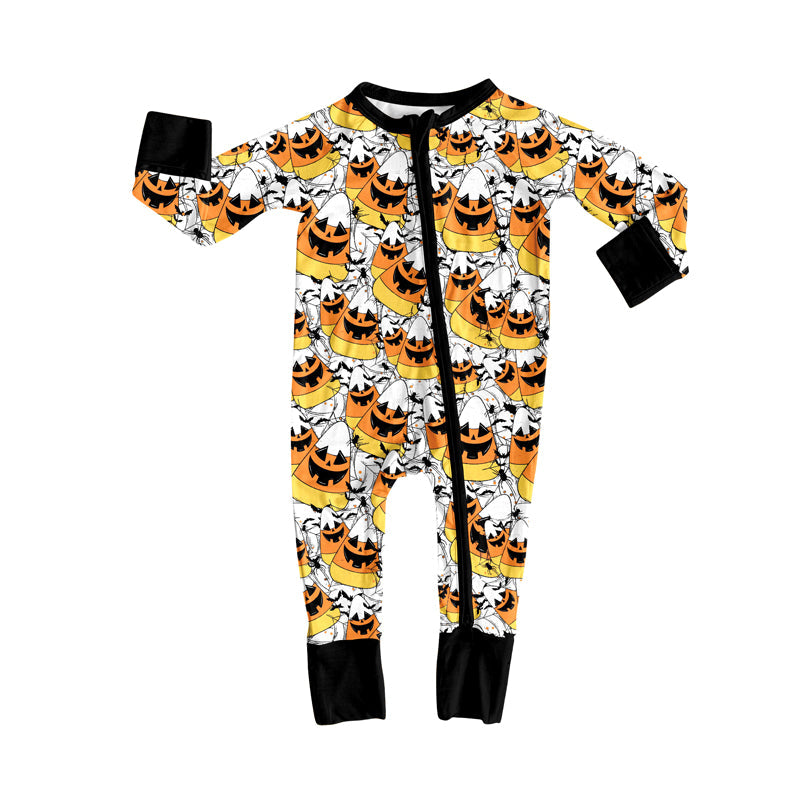 ( Moq 5 ) Preorder Baby Boy Long Sleeves Candy Corn Halloween Zipper Pajamas Romper