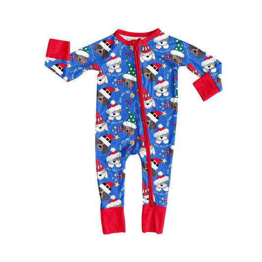 ( Moq 5 ) Preorder Baby Boy Long Sleeves Dogs Christmas Zipper Pajamas Blue Romper