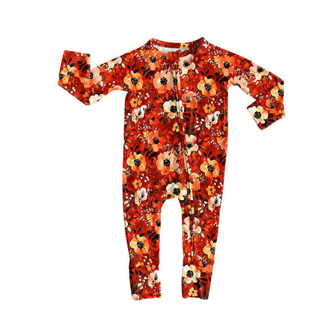 ( Moq 5 ) Preorder Baby Girl Infant Long Sleeves Flower Zipper Footie Romper