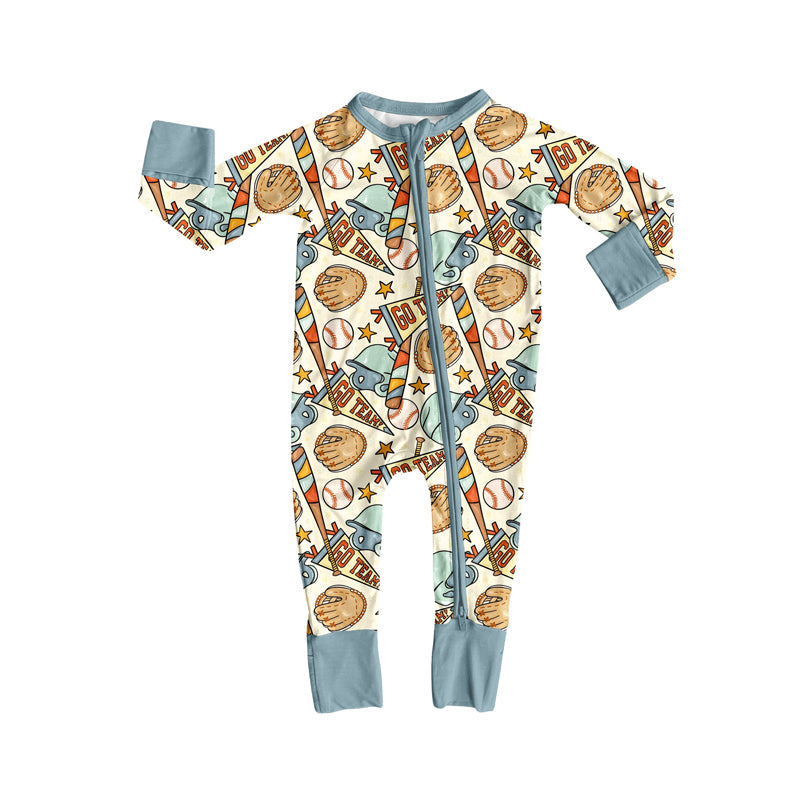 ( Moq 5 ) Preorder Boys Infant Long Sleeves Baseball Pajamas Zipper Romper