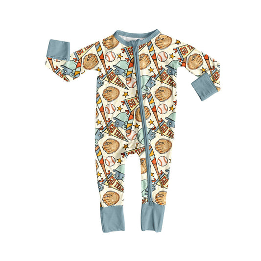 ( Moq 5 ) Preorder Boys Infant Long Sleeves Baseball Pajamas Zipper Romper