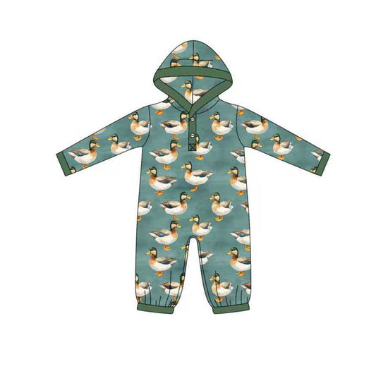 ( Moq 5 ) Preorder Boys Infant Ducks Buttons Hoodie Green Romper