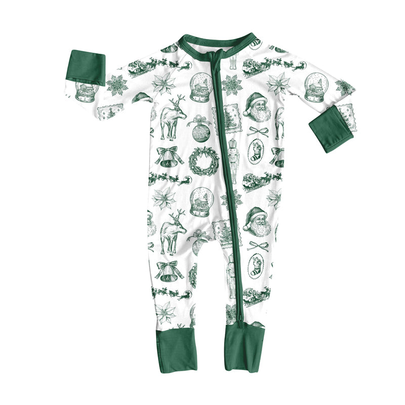 ( Moq 5 ) Preorder Boys Kids Christmas Santa Soldier Green Zipper Pajamas Romper