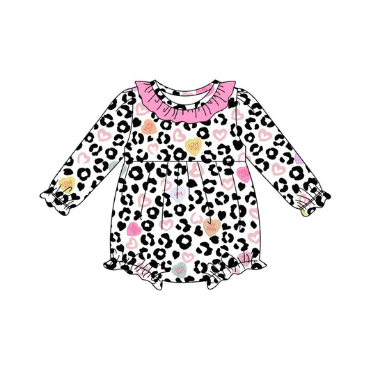 ( Moq 5 ) Preorder Girls Kids Hearts Leopard Valentine's Day Ruffle Bubble Romper