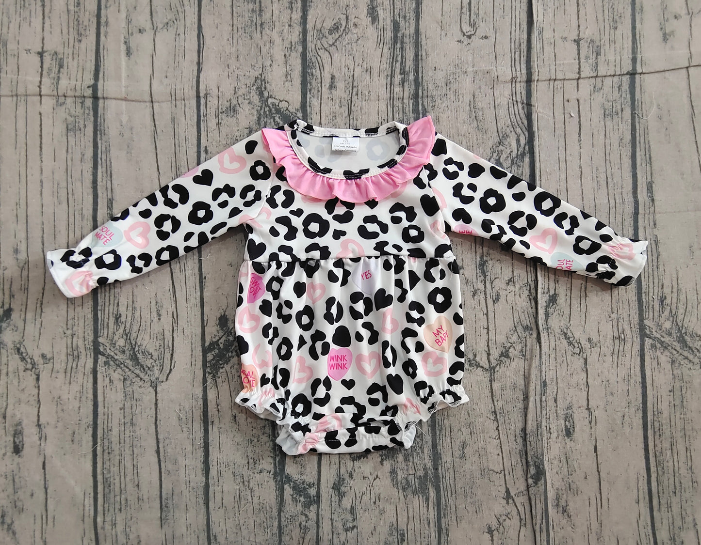 Baby Girls Kids Hearts Leopard Valentine's Day Ruffle Bubble Romper RTS