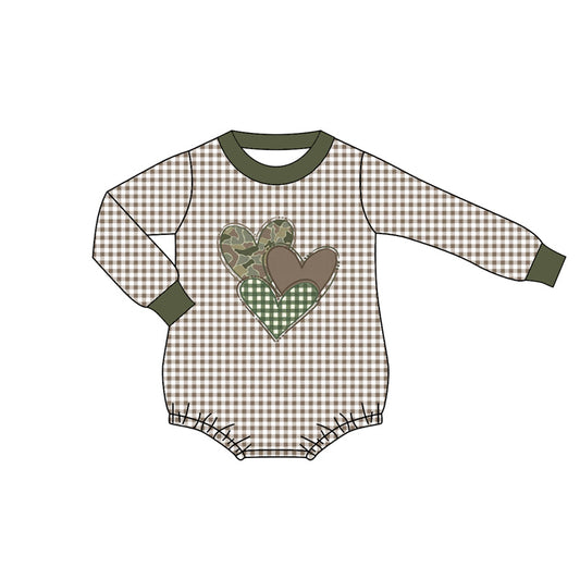 ( Moq 5 ) Preorder Boys Kids Camo Plaid Hearts Valentine's Day Bubble Romper