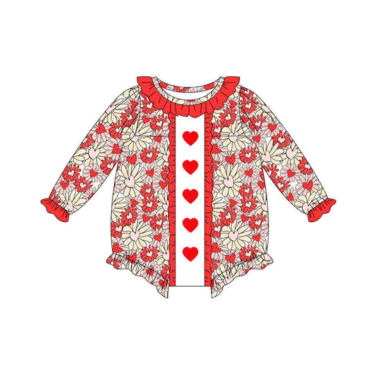 ( Moq 5 ) Preorder Girls Infant Hearts Flower Valentine's Day Ruffle Bubble Romper