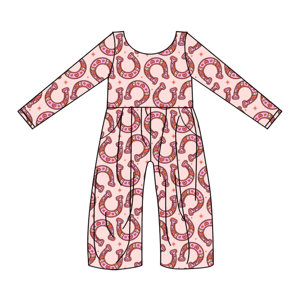 ( Moq 5 ) Preorder Girls Kids Long Sleeves Western Pockets Valentine's Jumpsuit