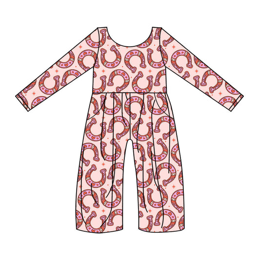 ( Moq 5 ) Preorder Girls Kids Long Sleeves Western Pockets Valentine's Jumpsuit