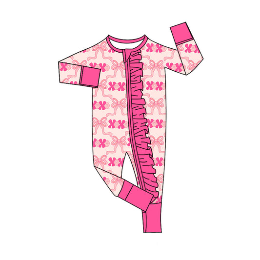 ( Moq 5 ) Preorder Girls Infant Long Sleeves Bows Valentine's Day Zipper Sleeper Romper
