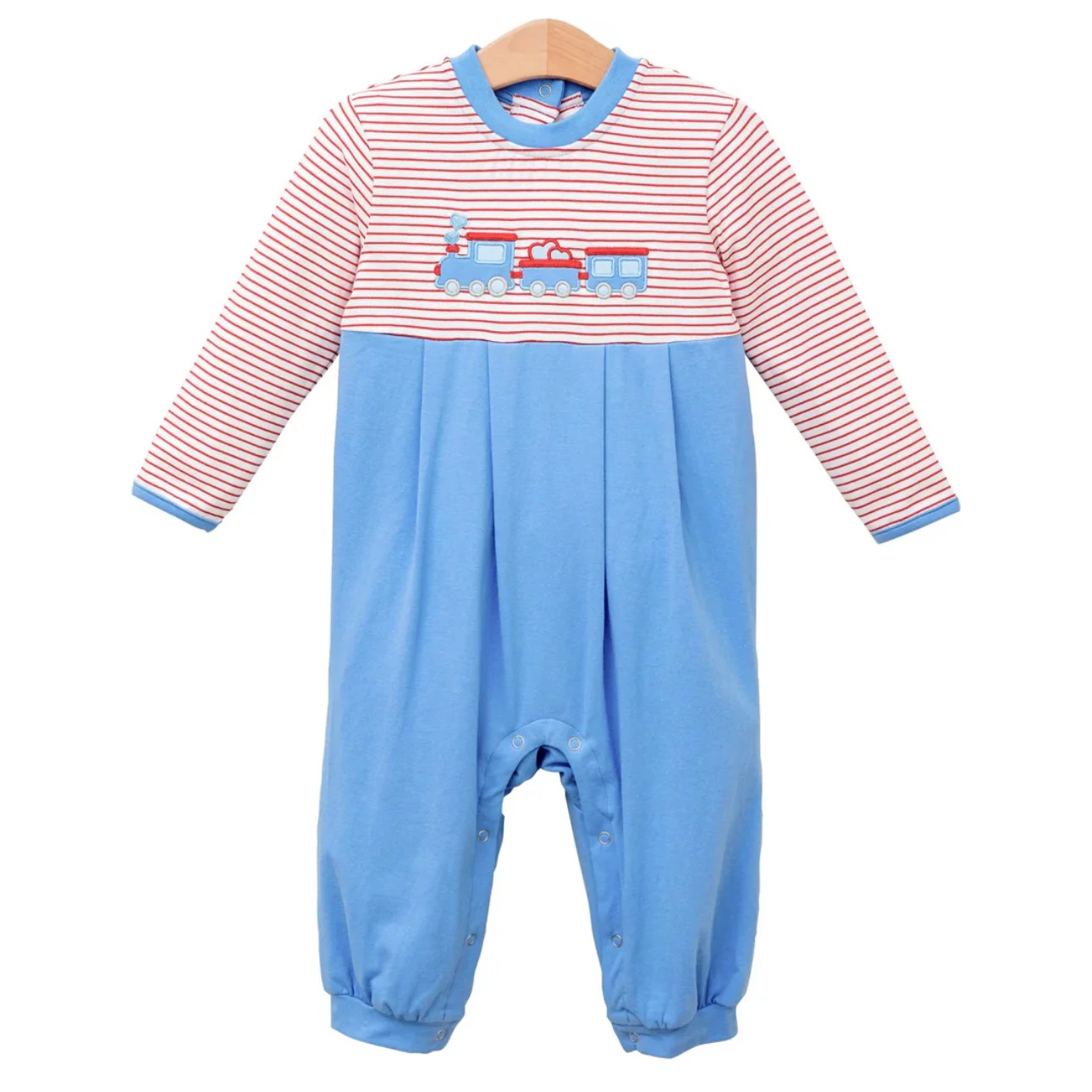 ( Moq 5 ) Preorder Boys Kids Hearts Train Stripes Valentine's Day Blue Romper
