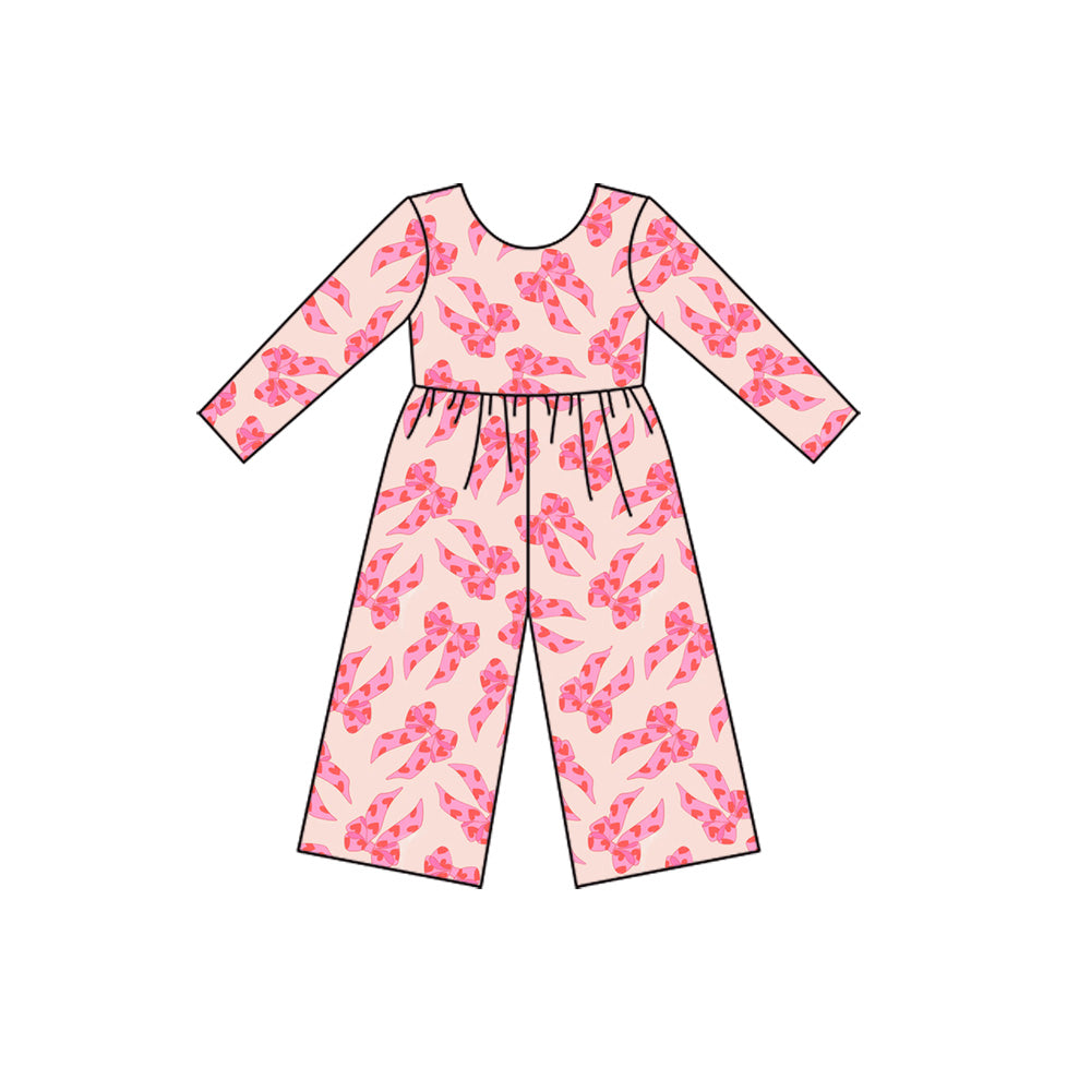 ( Moq 5 ) Preorder Girls Kids Long Sleeves Hearts Bows Valentine's Day Jumpsuit