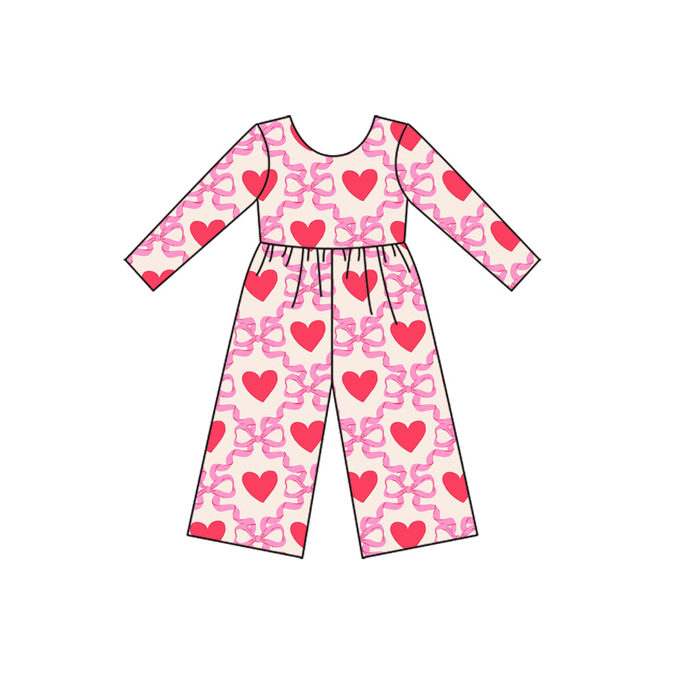 ( Moq 5 ) Preorder Girls Kids Hearts Bows Long Sleeves Valentine's Day Jumpsuit