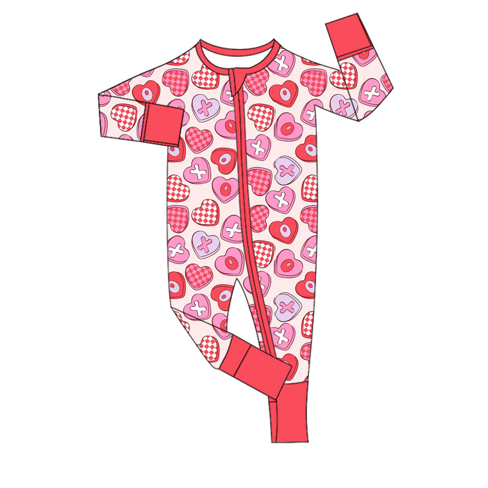 ( Moq 5 ) Preorder Girls Infant Long Sleeves Hearts Valentine's Day Zipper Sleeper Romper