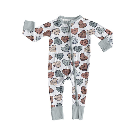 ( Moq 5 ) Preorder Boys Infant Hearts Valentine's Day Grey Zipper Sleeper Romper