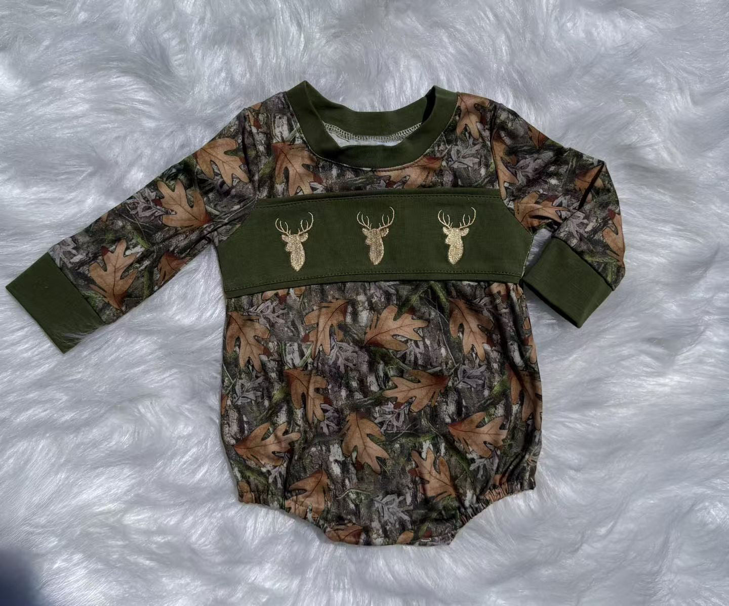 ( Moq 5 ) Preorder Boys Infant Long Sleeves Deer Camo Bubble Romper