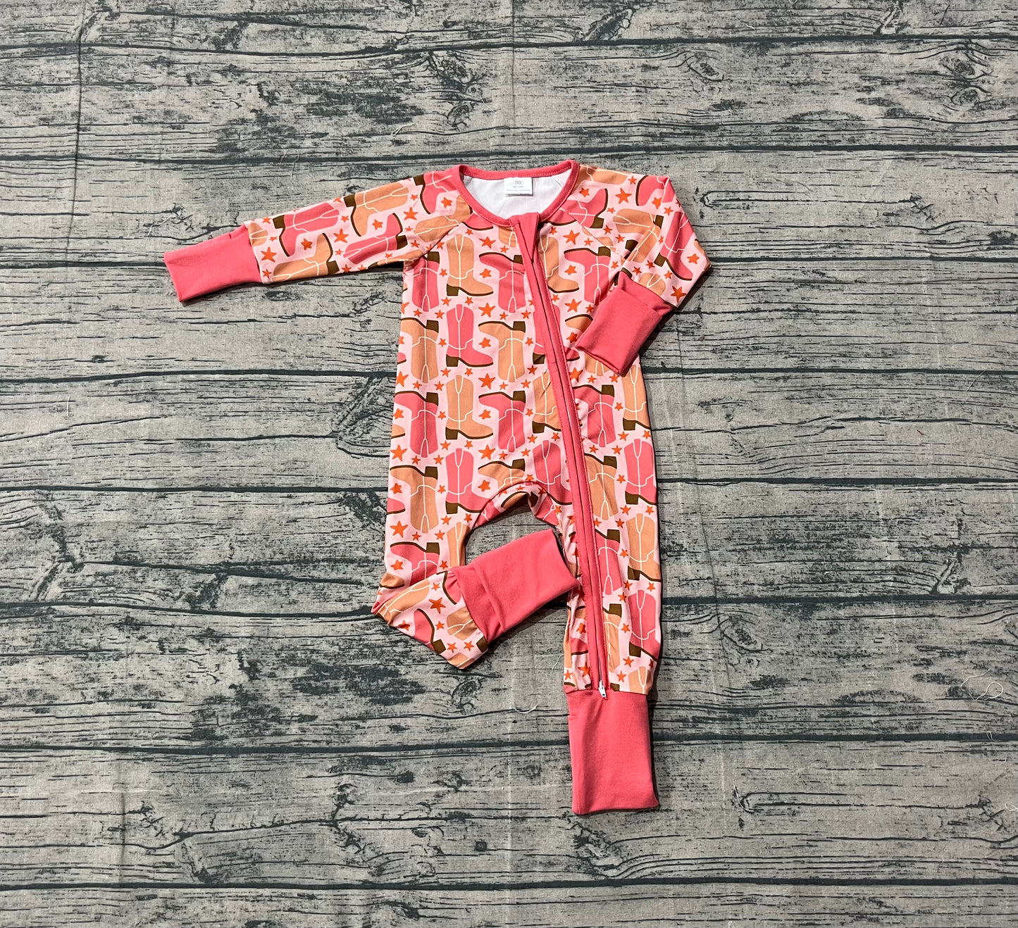 Girls Infant Long Sleeves Boots Stars Western Zipper Sleeper Romper RTS RTS