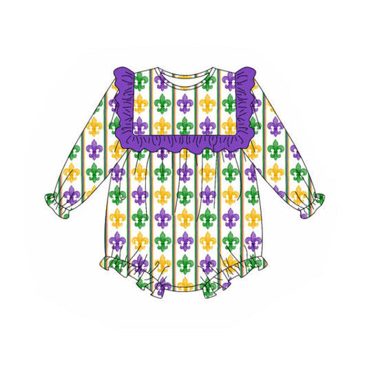 ( Moq 5 ) Preorder Girls Infant Long Sleeves Anchors Mardi Gras Bubble Romper